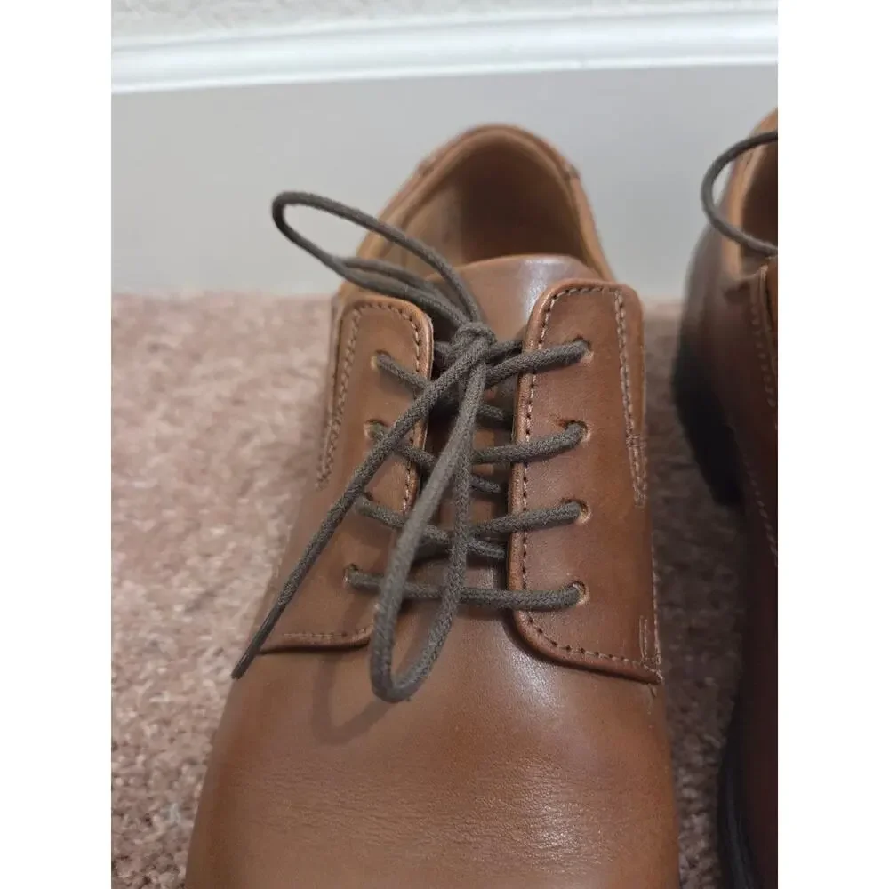 Clarks Collection Mens 12 M Brown Leather Cap Toe Oxford Dress Shoes Lace Up
